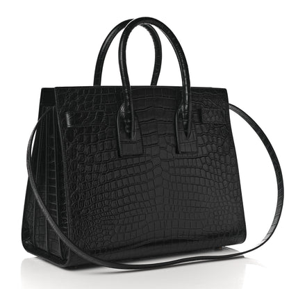 Saint Laurent Calfskin Crocodile Embossed Small Sac De Jour Black 3 of 9