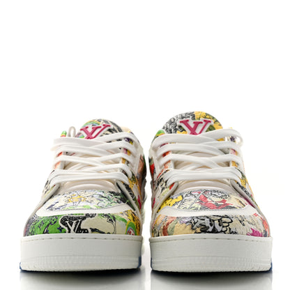Louis Vuitton Calfskin Monogram #54 Comic Mens Sneakers 5.5 White Green 2 of 9