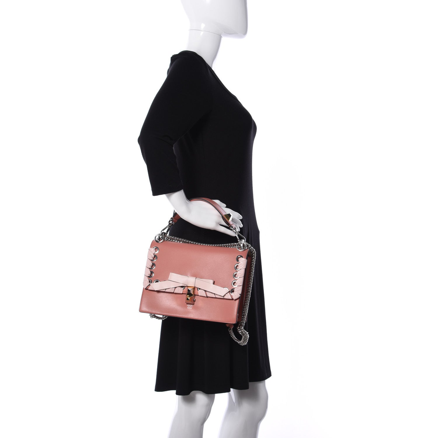 Fendi Vitello Liberty Shiny Nappa Lace Up Bow Kan I Shoulder Bag Macaron Confetto 3 of 10