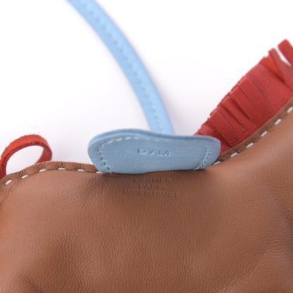 Hermes Milo Lambskin Grigri Rodeo Horse Bag Charm MM Gold Rouge Indien Celeste 6 of 7
