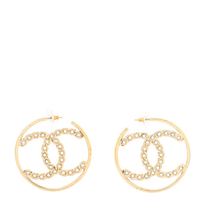 Chanel Crystal High Society CC Hoop Earrings Gold 1 of 4