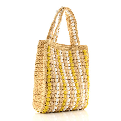 Prada Raffia Wood Bead Embroidered Logo Tote Bag Naturale 3 of 11