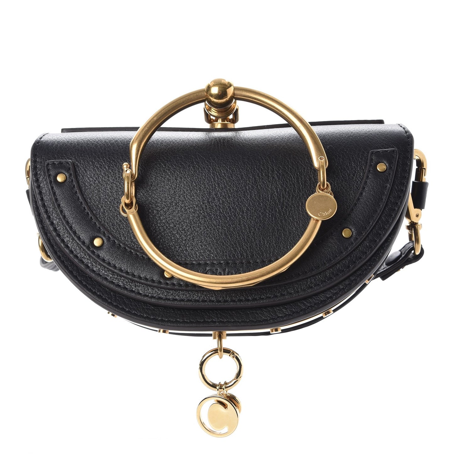 Calfskin Small Nile Bracelet Minaudiere Bag Black