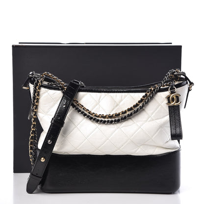 Chanel Aged Calfskin Quilted Medium Gabrielle Hobo Black White 12 of 12