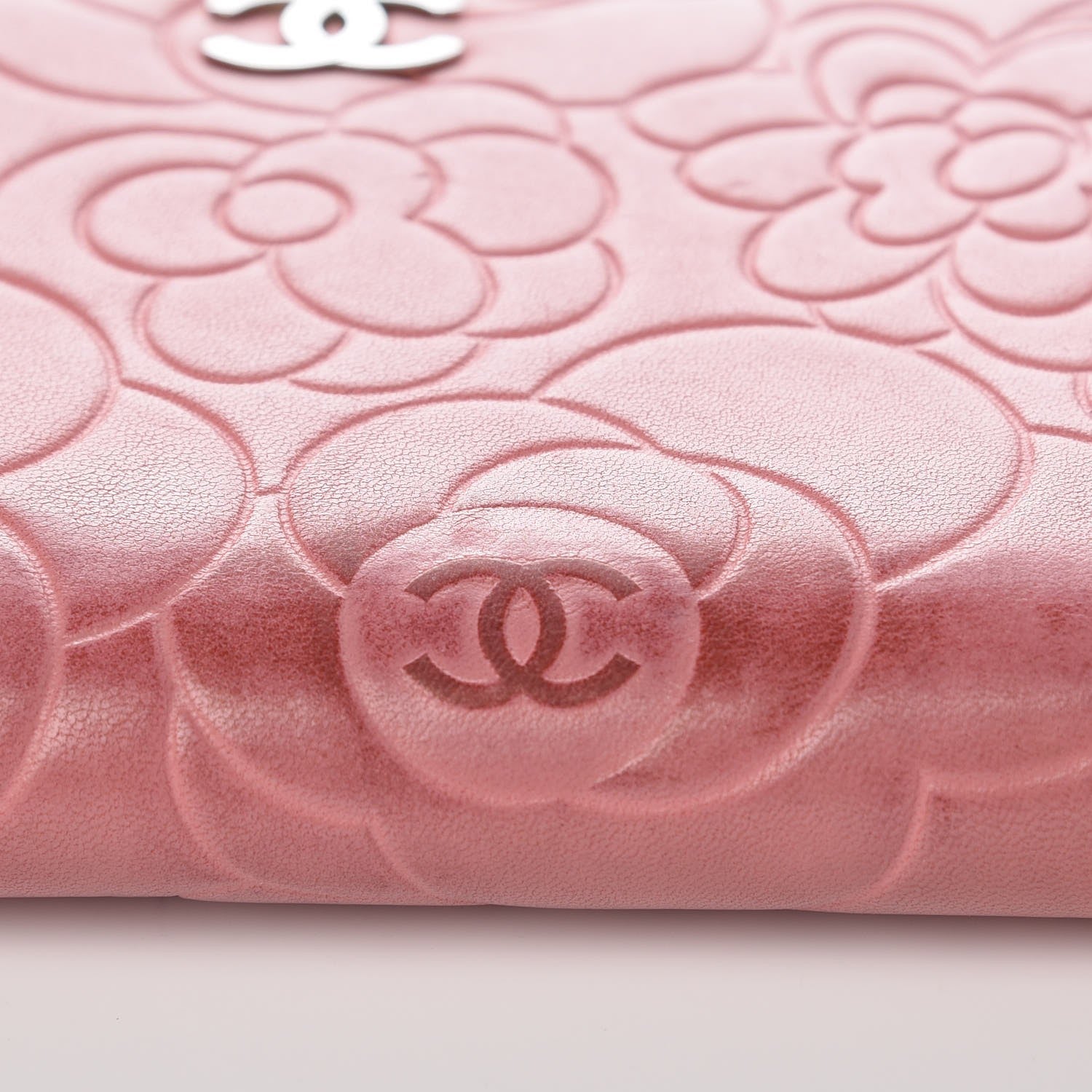 Chanel Lambskin Camellia Embossed Zip Around Large Gusset Wallet Pink 7 of 15