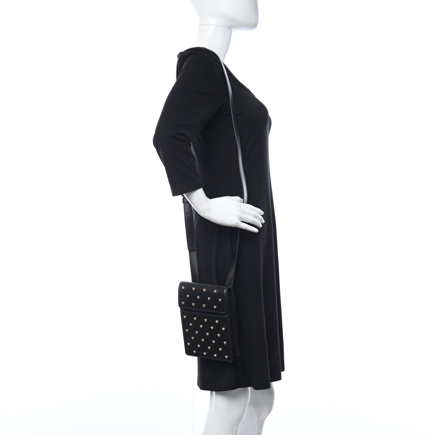 Versace Calfskin Studded Medusa Crossbody Black 2 of 7