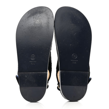 Chanel Calfskin Hair Suede Shearling Dad Sandals 39.5 Navy Black 8 of 8