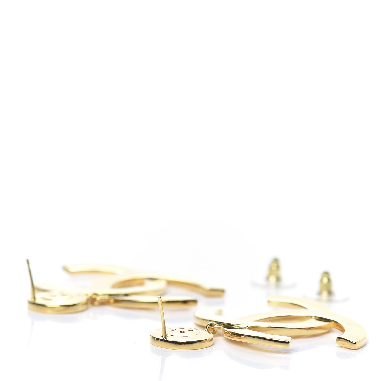 Chanel Metal Large Paris Button Earrings Gold 4 of 5