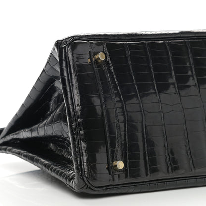 Hermes Shiny Porosus Crocodile Birkin 35 Black 9 of 12
