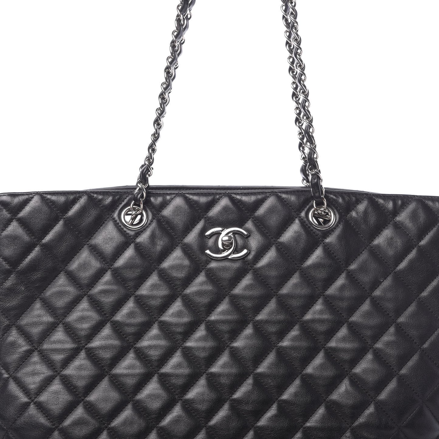 Calfskin Quilted Large CC Shopping Tote Black