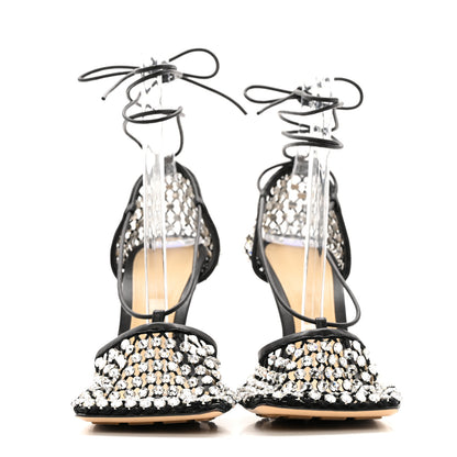 Bottega Veneta Mesh Nappa Crystal Embellished Sparkle Stretch Ankle Tie Sandals 41 Black 3 of 12