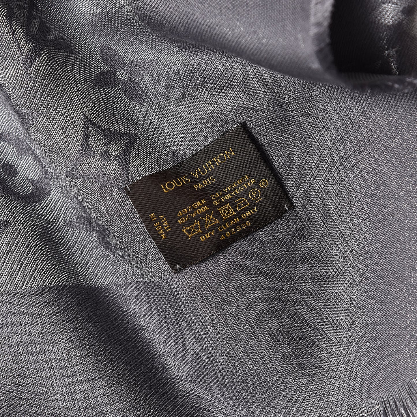 Silk Lurex Wool Monogram Shine Shawl Charcoal Grey