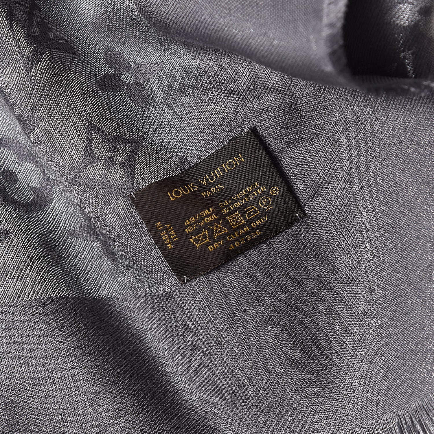 Louis Vuitton Silk Lurex Wool Monogram Shine Shawl Charcoal Grey 3 of 3