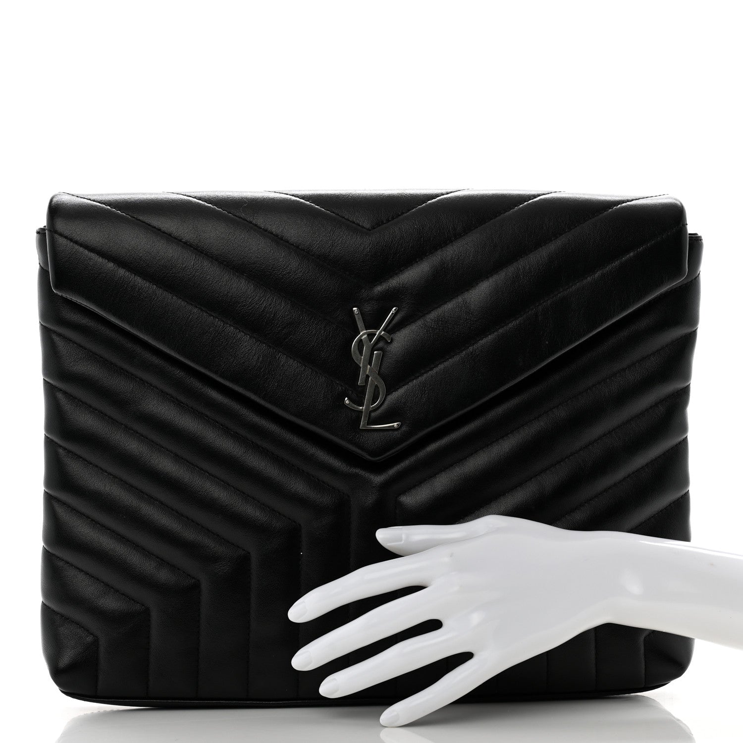 Saint Laurent Calfskin Y Quilted Monogram Loulou Document Holder Black 3 of 25