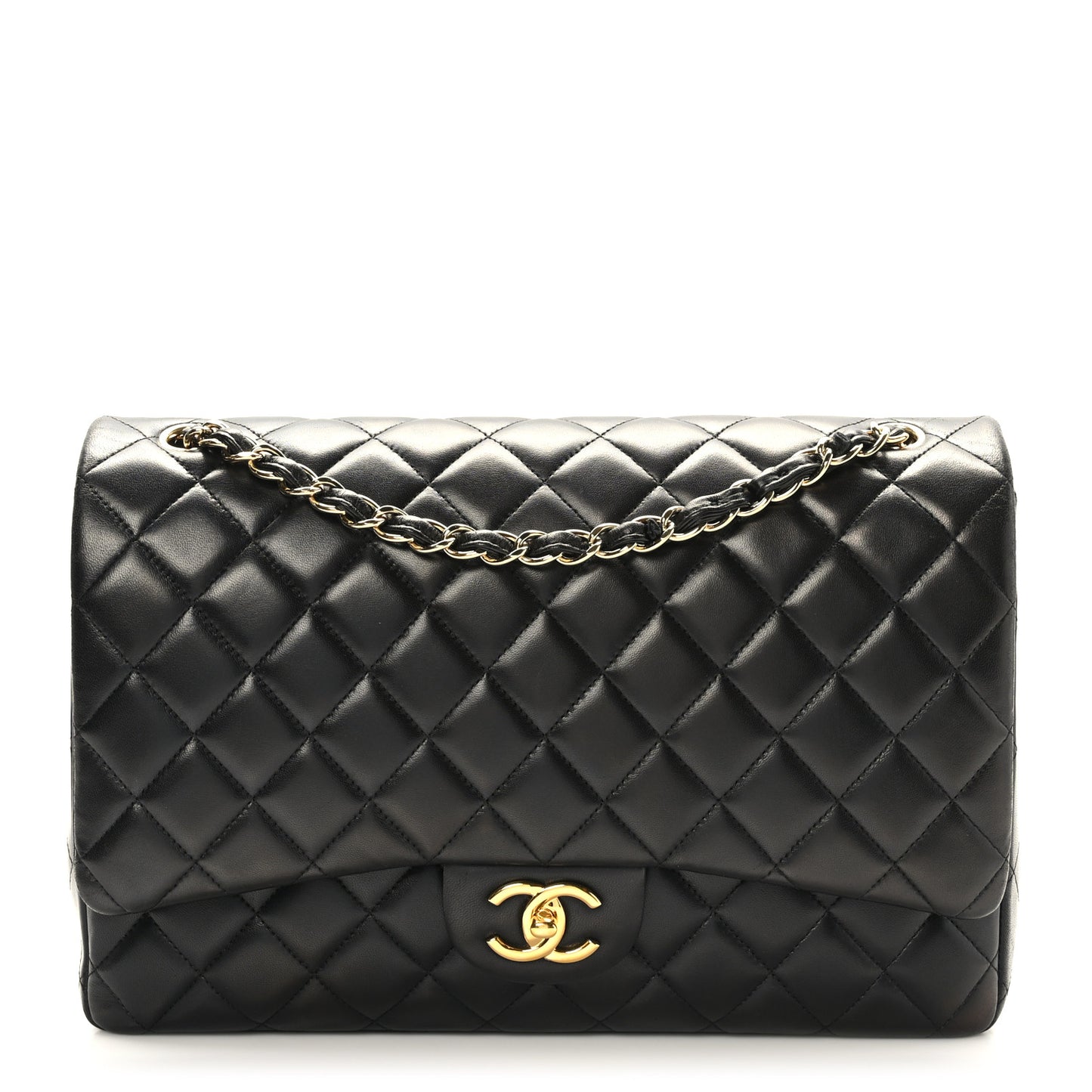 Lambskin Quilted Maxi Double Flap Black