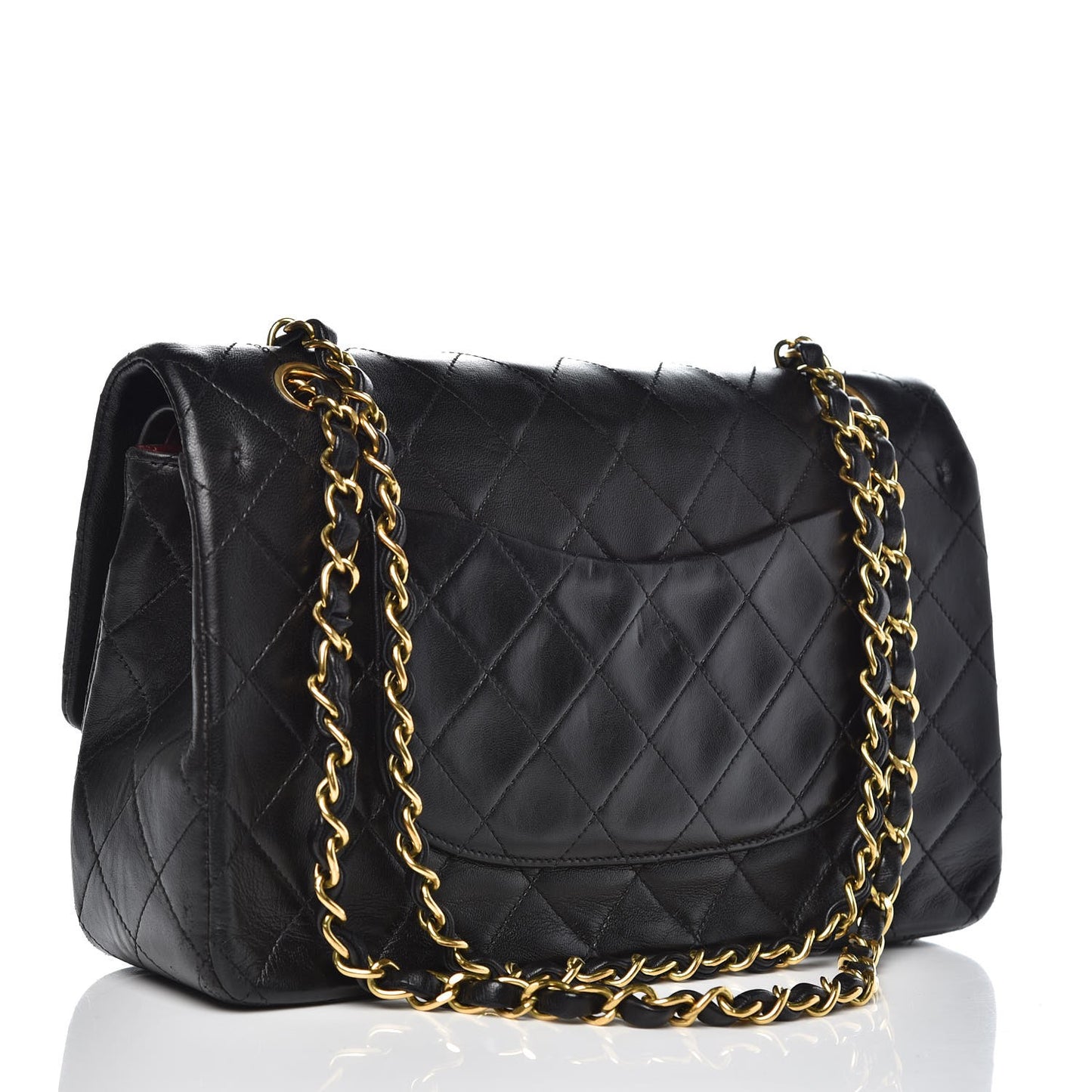 Lambskin Quilted Medium Double Flap Black