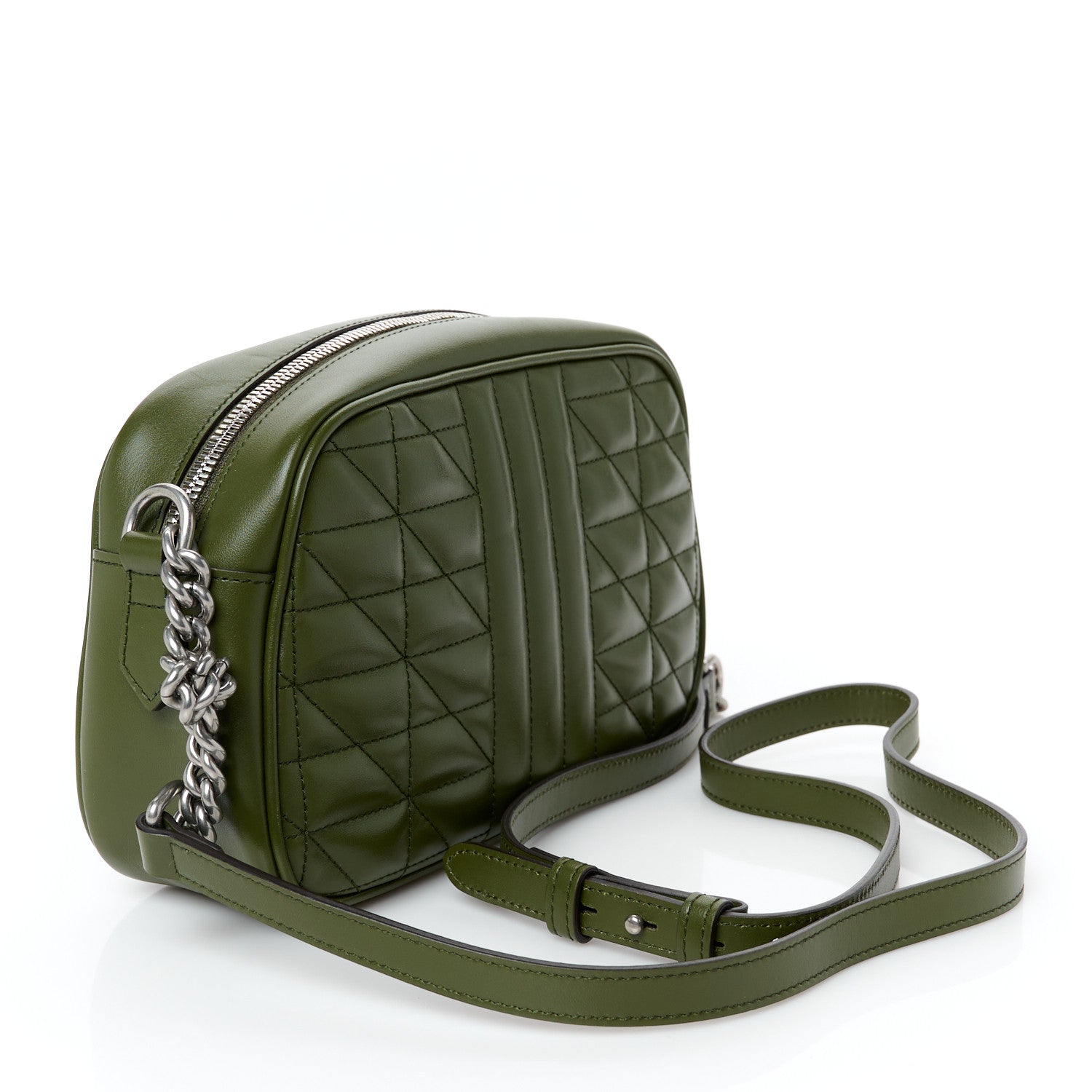Gucci Calfskin Matelasse Aria Small GG Marmont Chain Shoulder Bag Military Wood 3 of 11