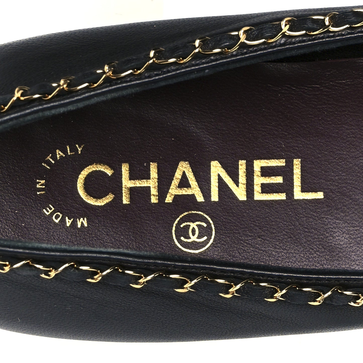 Lambskin Patent Cap Toe Chain Around Ballerina Flats 39.5 Black