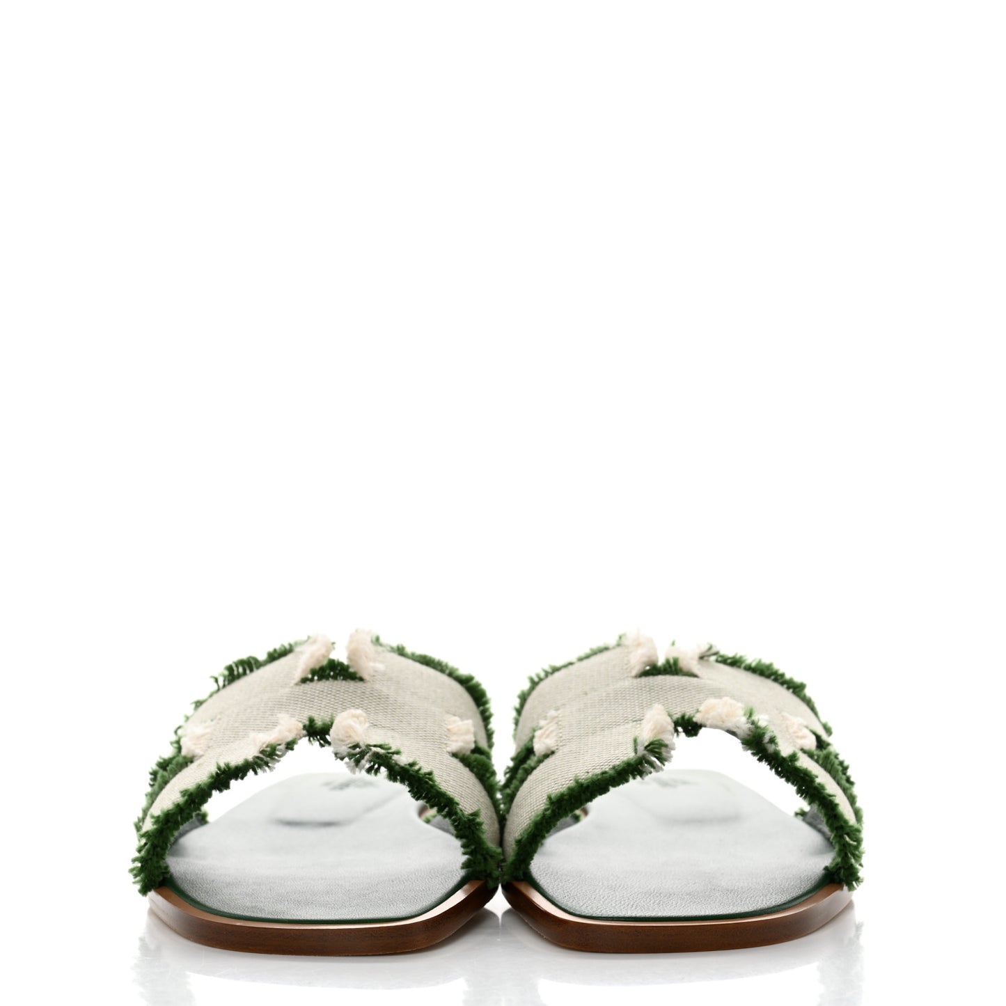 Calfskin Canvas Oran Fringe Sandals 37 Vert