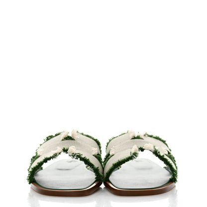Hermes Calfskin Canvas Oran Fringe Sandals 37 Vert 2 of 9
