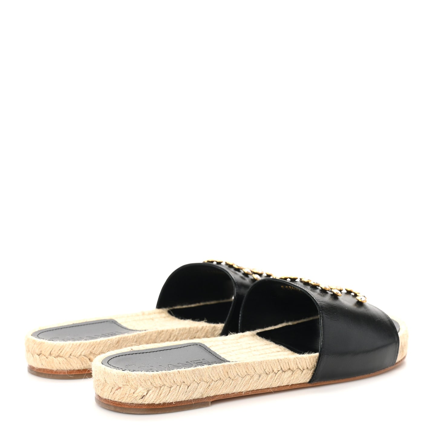 Patent Calfskin Crystal CC Espadrille Slip On Sandals 40 Black