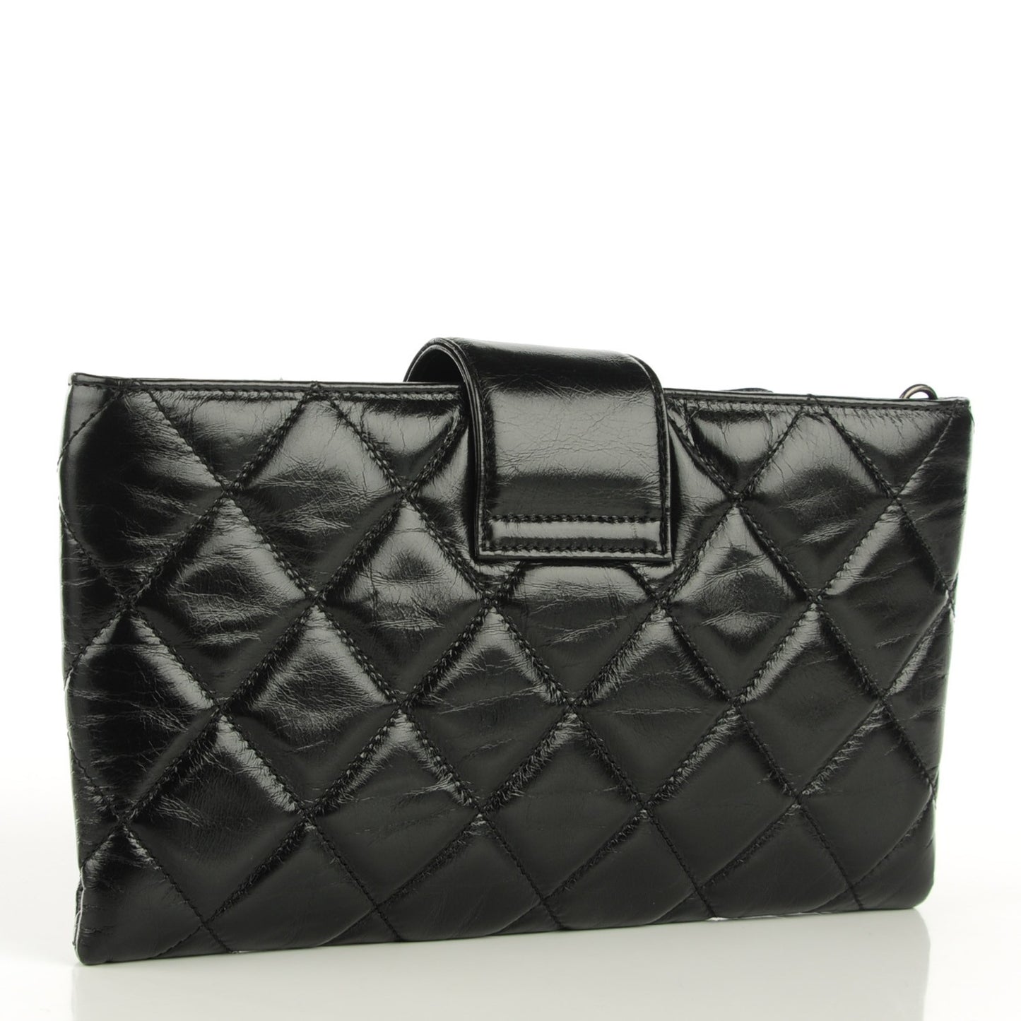 Glazed Calfskin Quilted Coco Pleats Chain Clutch Black
