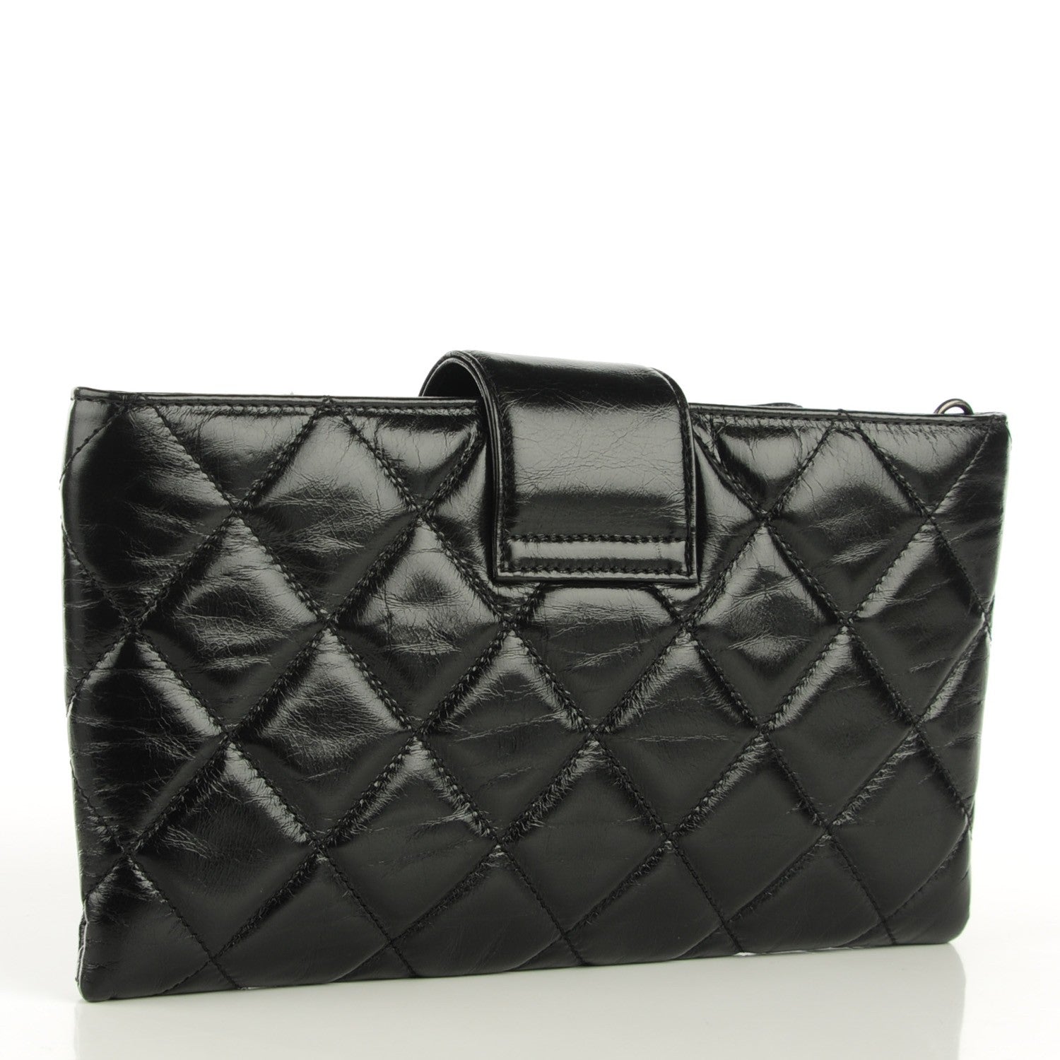 Chanel Glazed Calfskin Quilted Coco Pleats Chain Clutch Black 3 of 7