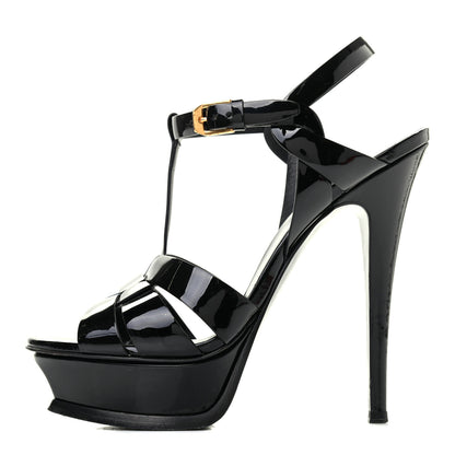 Saint Laurent Patent Tribute 105 Platform Sandals 36 Black 1 of 10