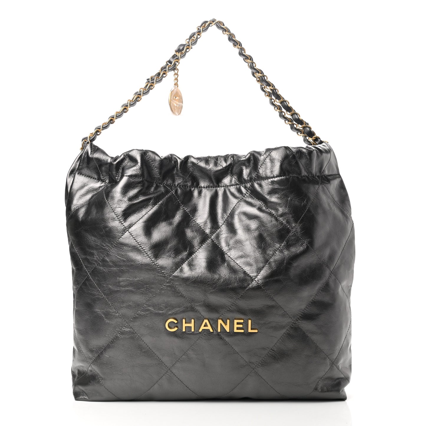 Metallic Calfskin Quilted Chanel 22 Ruthenium