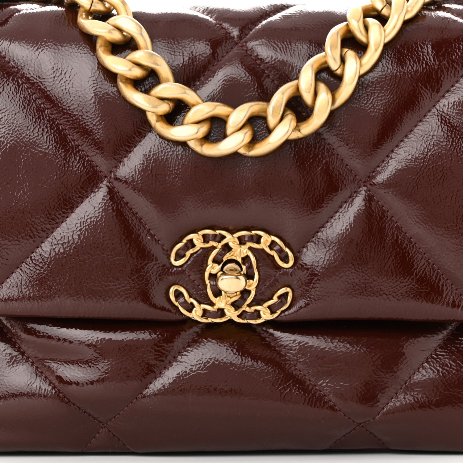 Chanel Shiny Crumpled Calfskin Quilted Large Chanel 19 Flap Burgundy 9 of 12