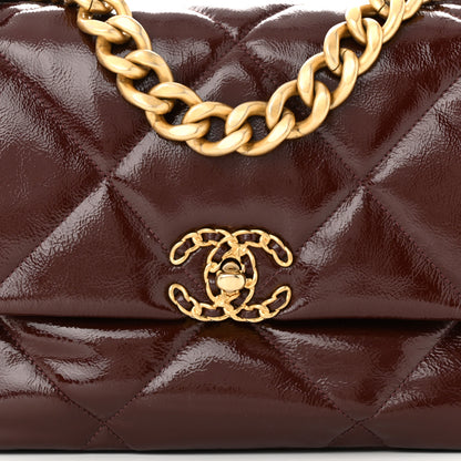 Chanel Shiny Crumpled Calfskin Quilted Large Chanel 19 Flap Burgundy 9 of 12