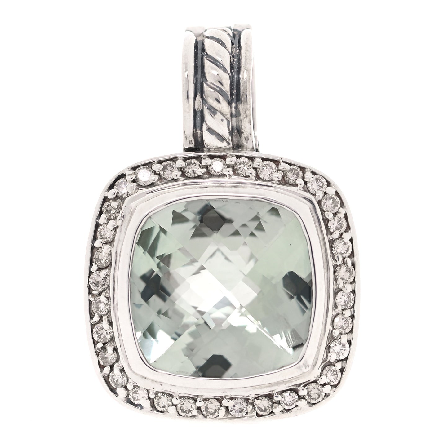Sterling Silver Diamond Prasiolite 11mm Albion Enhancer Pendant
