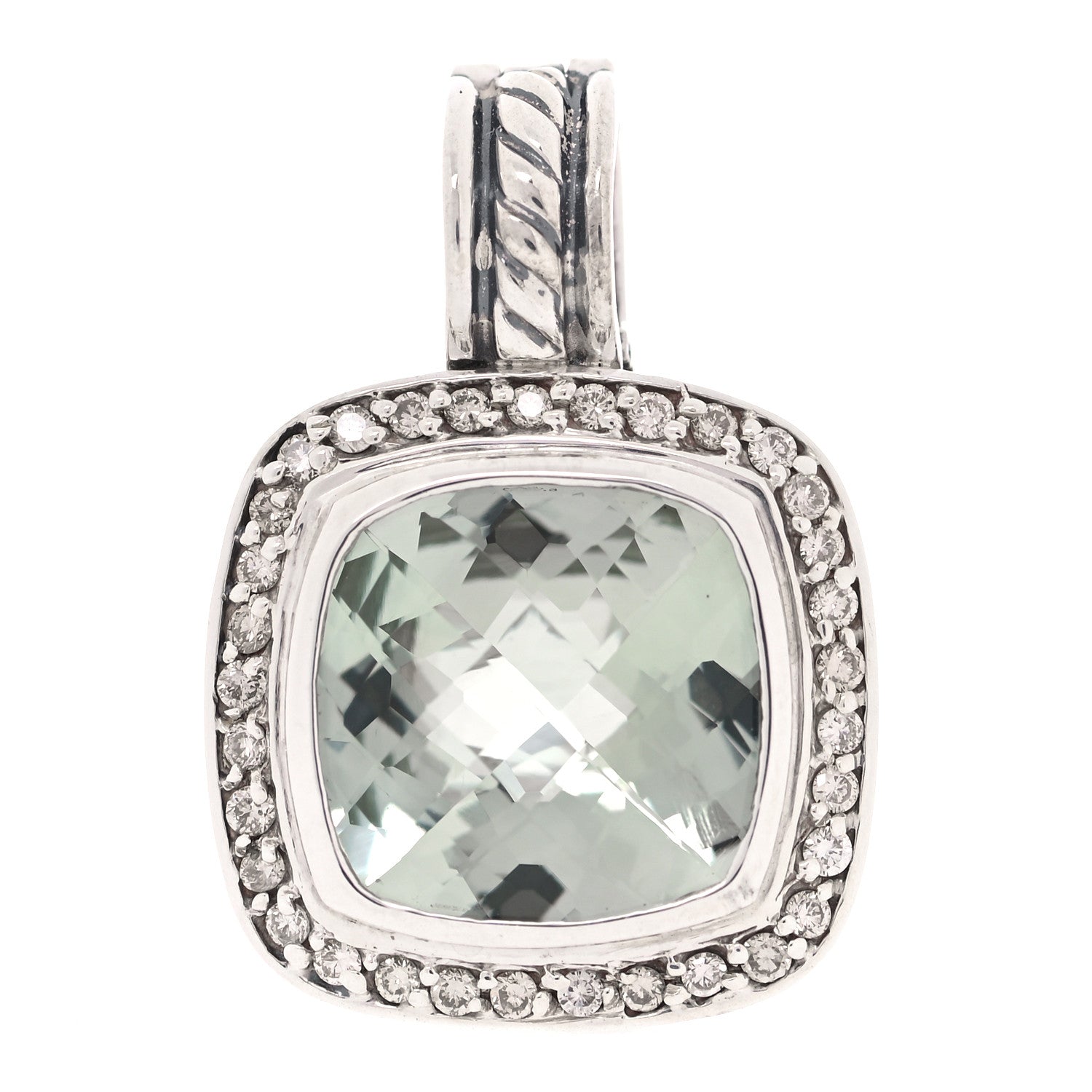 David Yurman Sterling Silver Diamond Prasiolite 11mm Albion Enhancer Pendant 1 of 5