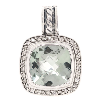 David Yurman Sterling Silver Diamond Prasiolite 11mm Albion Enhancer Pendant 1 of 5
