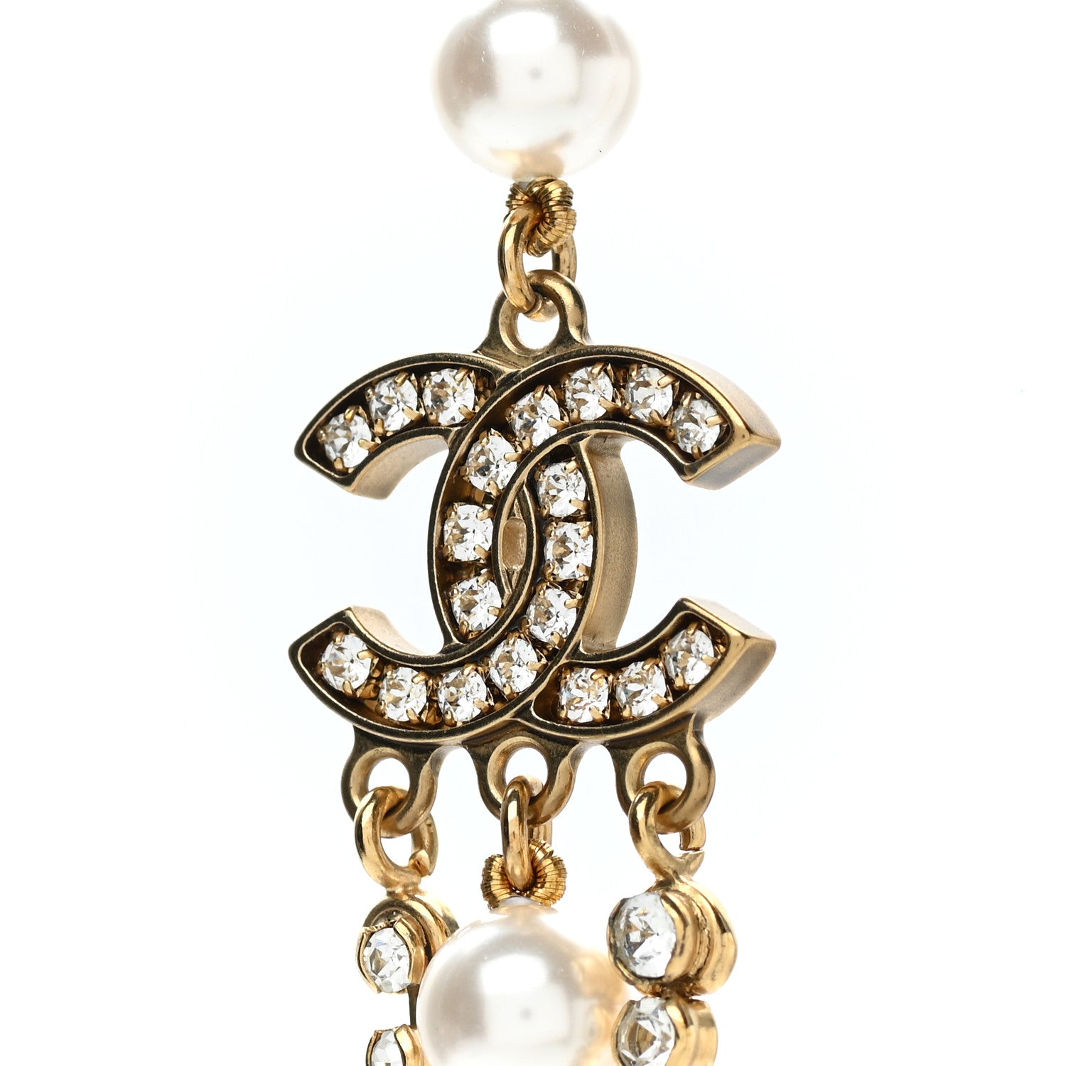 Chanel Pearl Crystal Multi Strand CC Long Necklace Gold 4 of 6