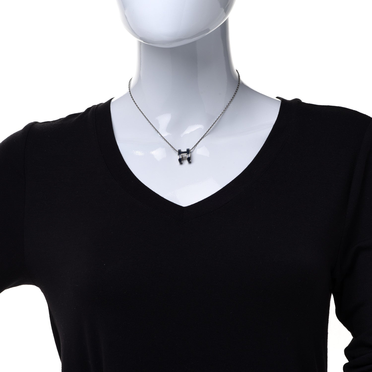 Hermes Lacquered Palladium Pop H Pendant Necklace Bleu Abysse 2 of 8
