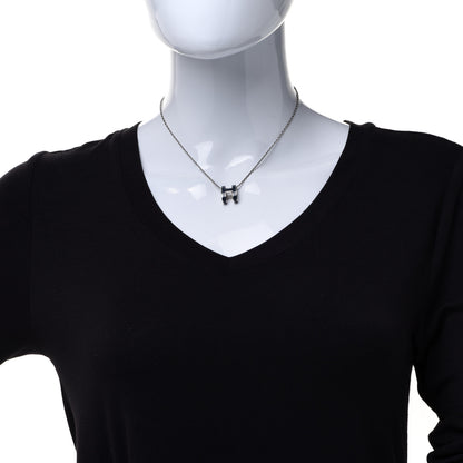 Hermes Lacquered Palladium Pop H Pendant Necklace Bleu Abysse 2 of 8