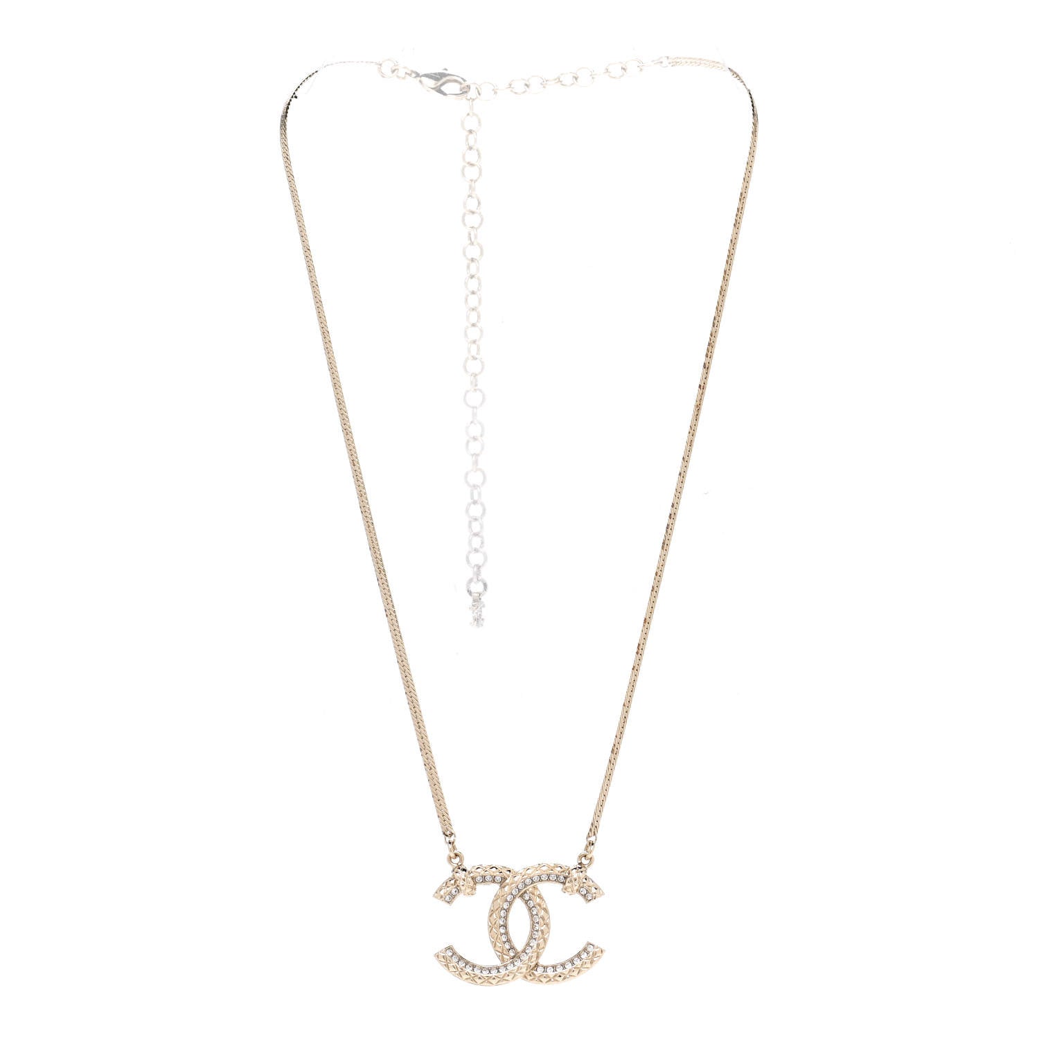 Chanel Crystal Textured CC Pendant Necklace Gold 3 of 7