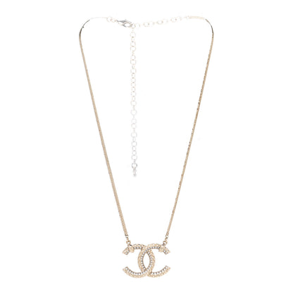 Chanel Crystal Textured CC Pendant Necklace Gold 3 of 7
