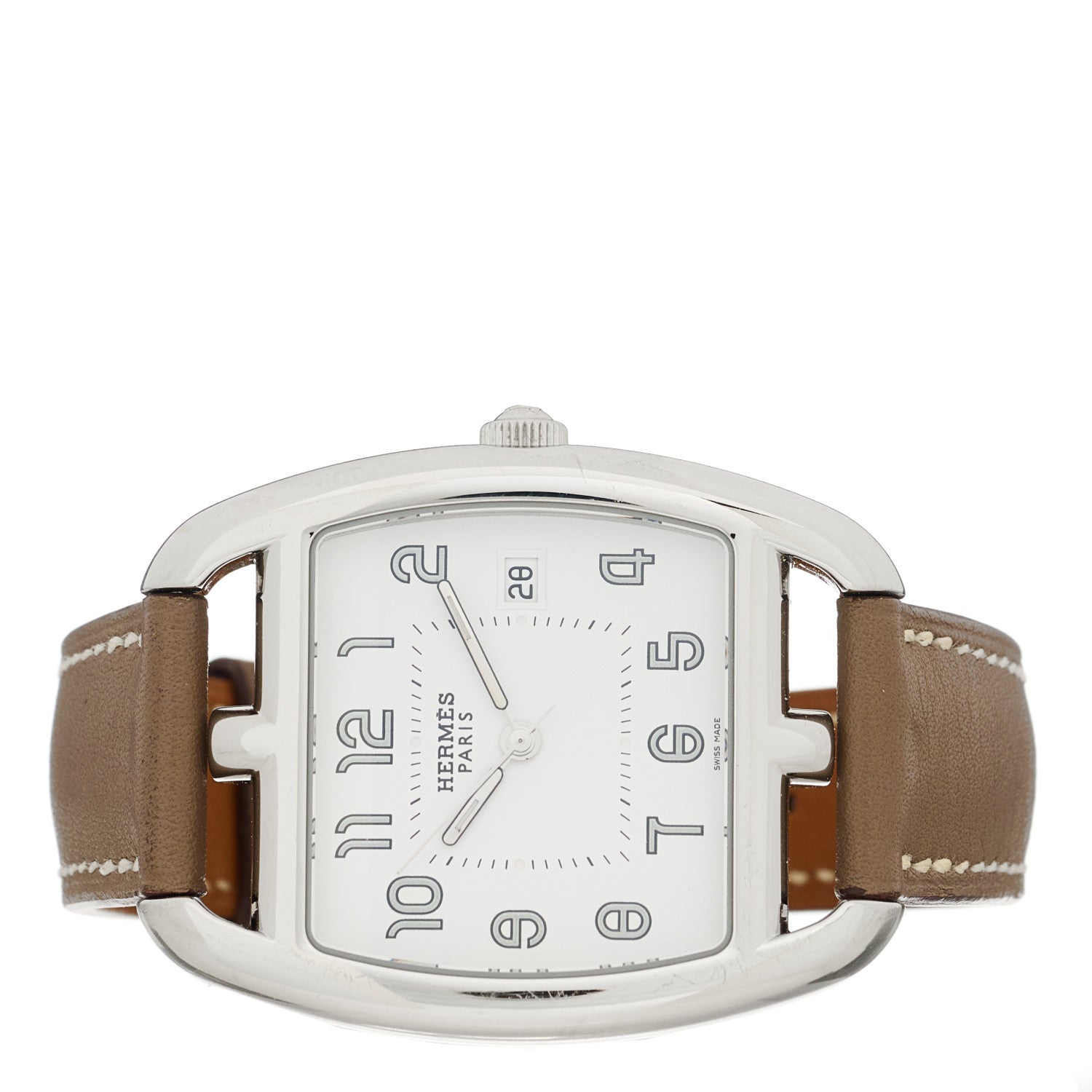 Hermes Stainless Steel Swift 33mm Cape Cod Tonneau Quartz Watch Etoupe 2 of 5