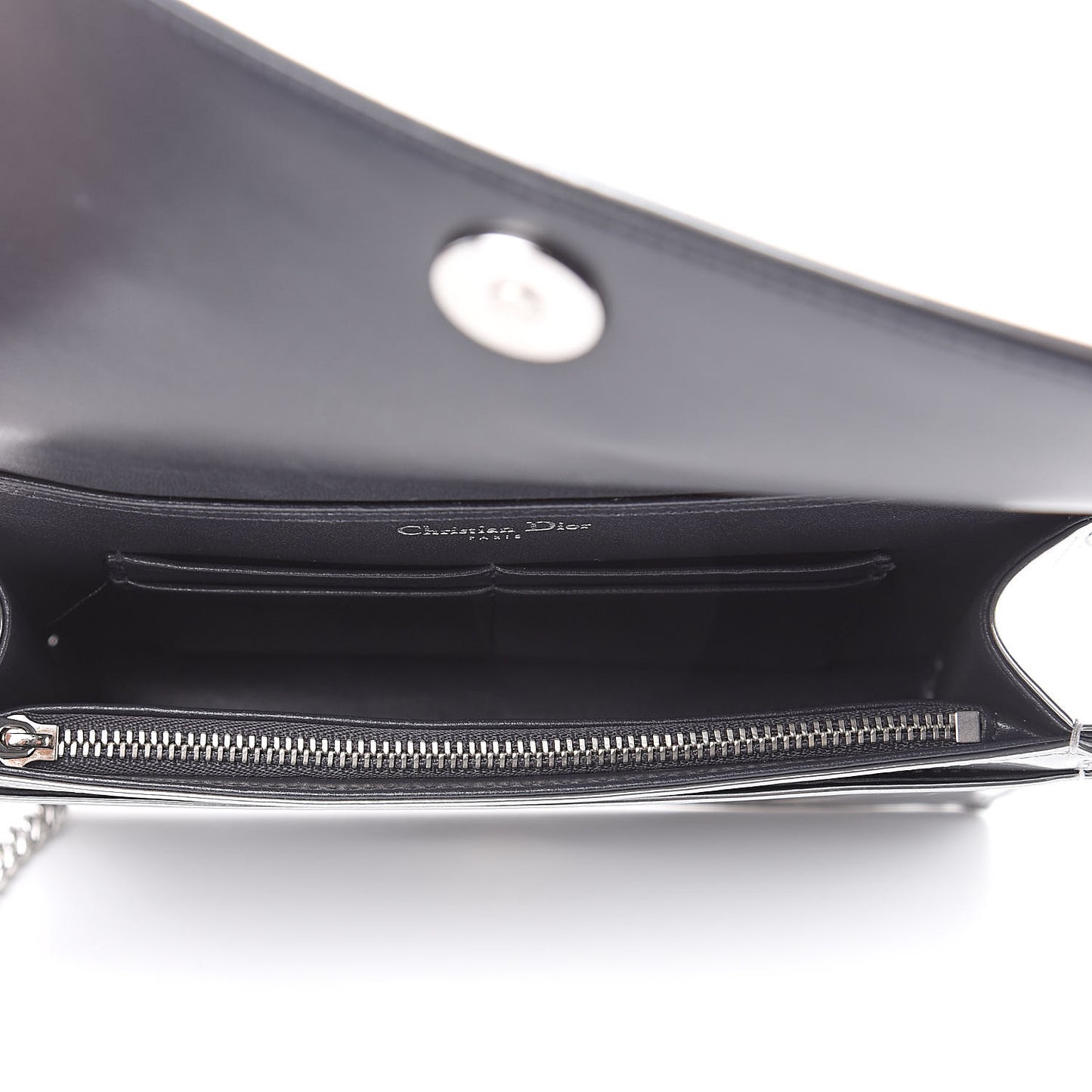 Metallic Patent Micro-Cannage Diorama Wallet on Chain Pouch Silver