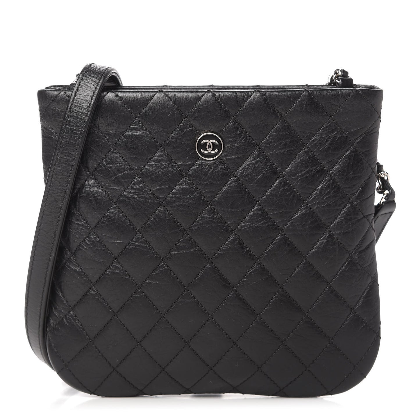 Aged Calfskin Quilted Crossbody Bag Black