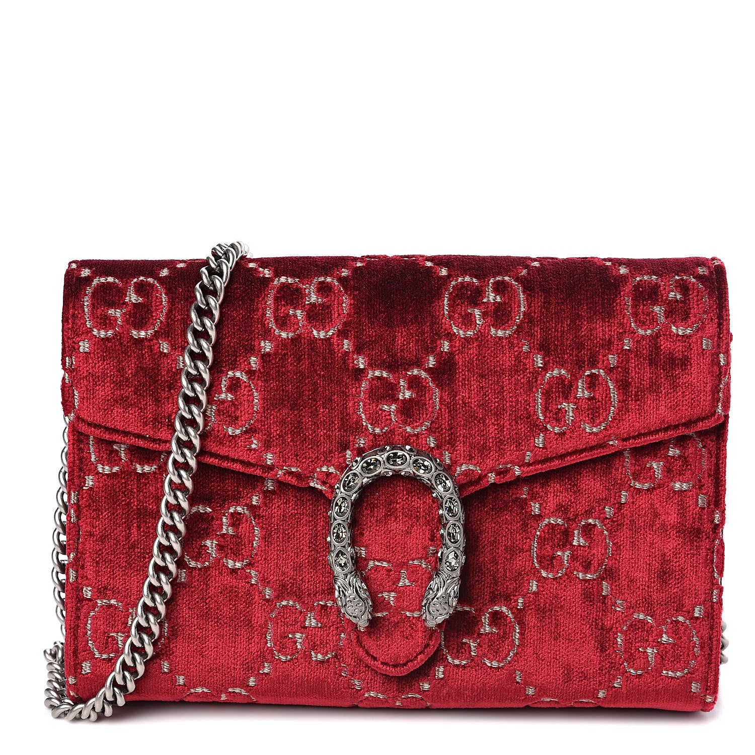 Gucci Velvet GG Monogram Mini Dionysus Chain Wallet Red Cipria 1 of 10
