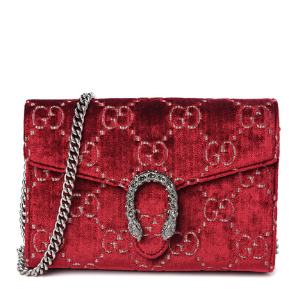 Gucci Velvet GG Monogram Mini Dionysus Chain Wallet Red Cipria 1 of 10