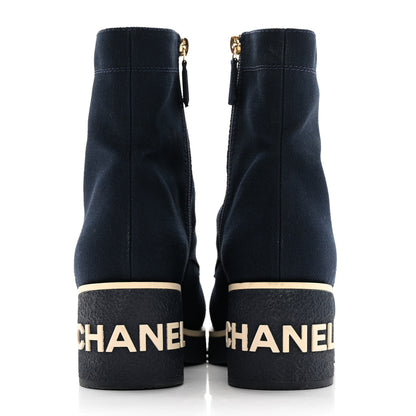 Chanel Fabric Lace Up Combat Boots 38 Navy Blue 5 of 16