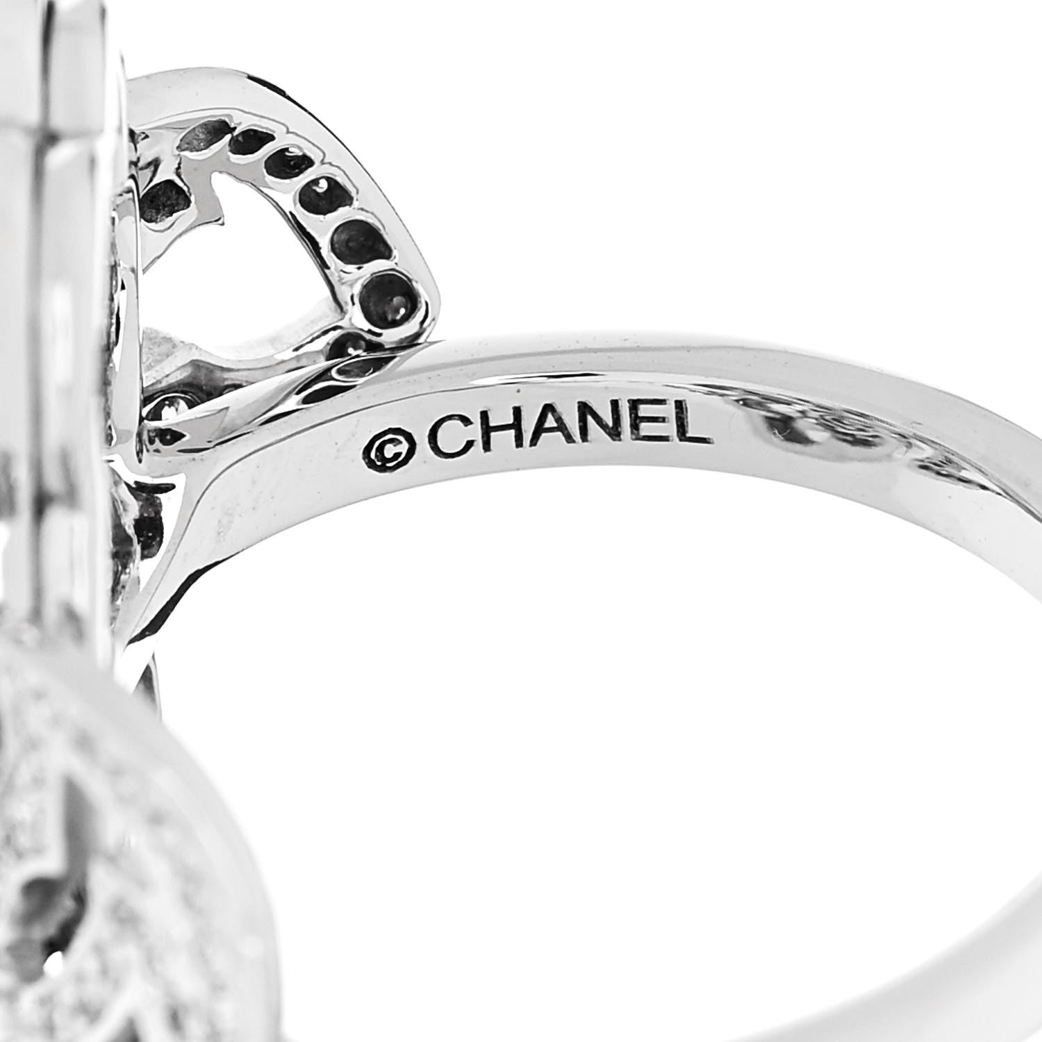 Chanel 18K White Gold Diamond Camelia Two Flower Ring 51 5.75 5 of 7