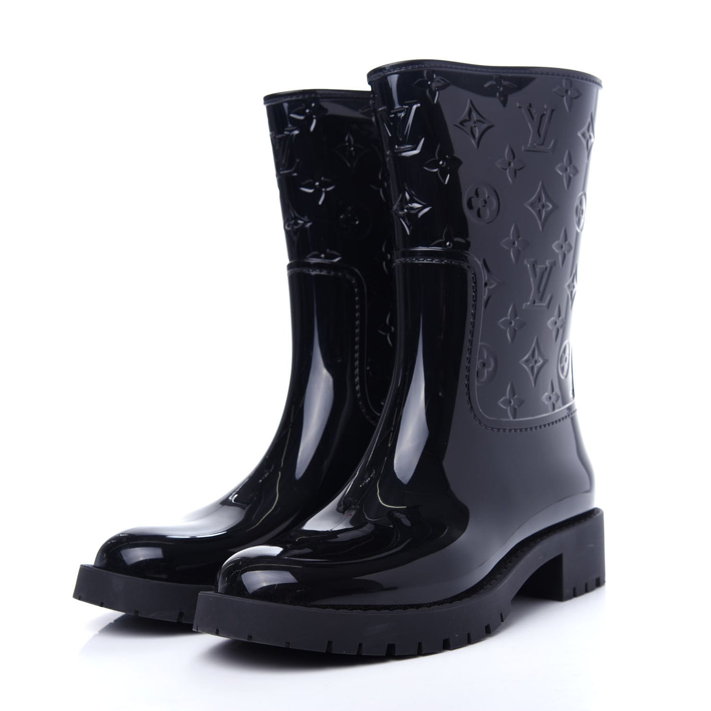 Rubber Embossed Monogram Drops Flat Half Boots 39 Black