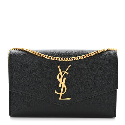 Saint Laurent Grain de Poudre Uptown Chain Wallet Black 1 of 12