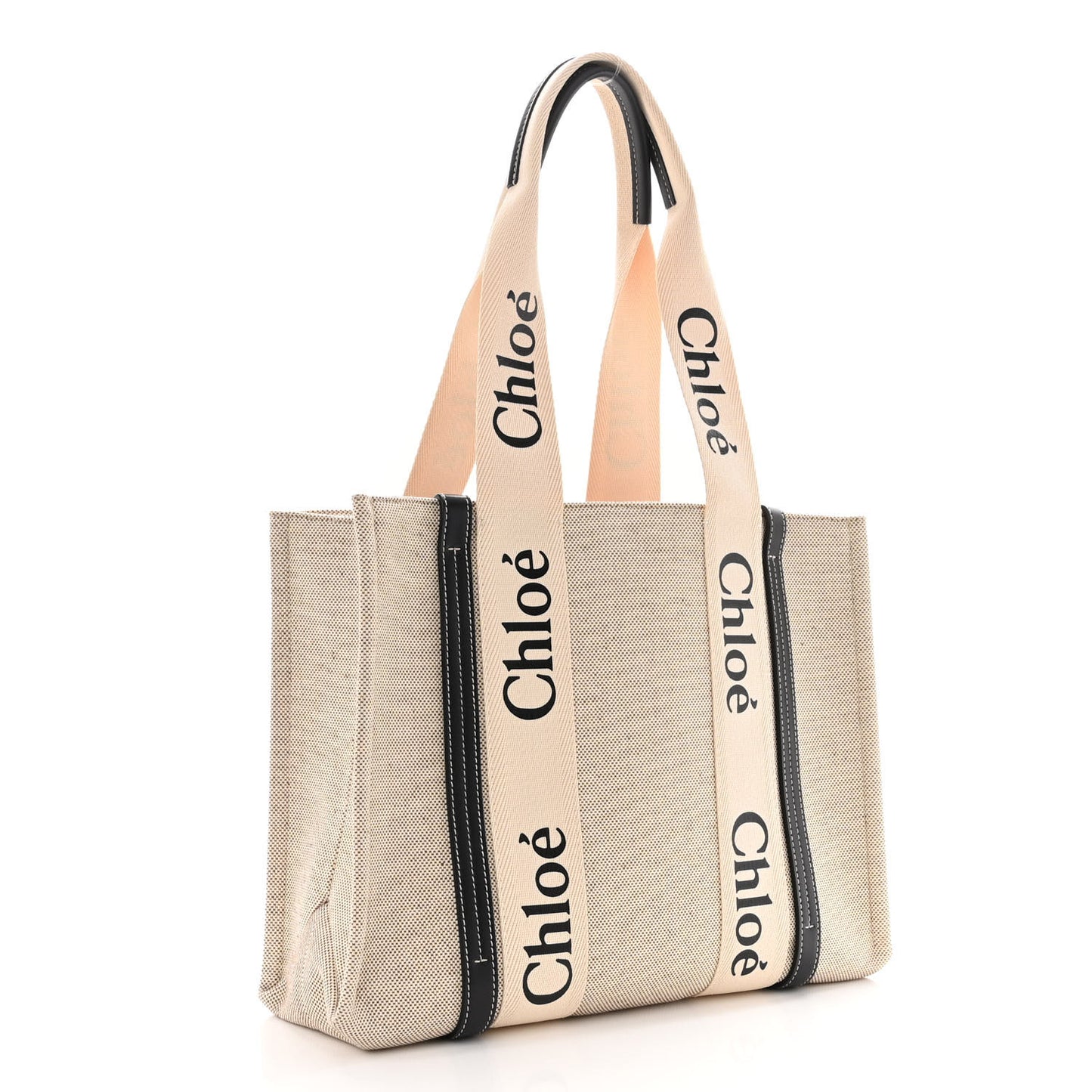Cotton Calfskin Medium Woody Ribbon Tote White Black