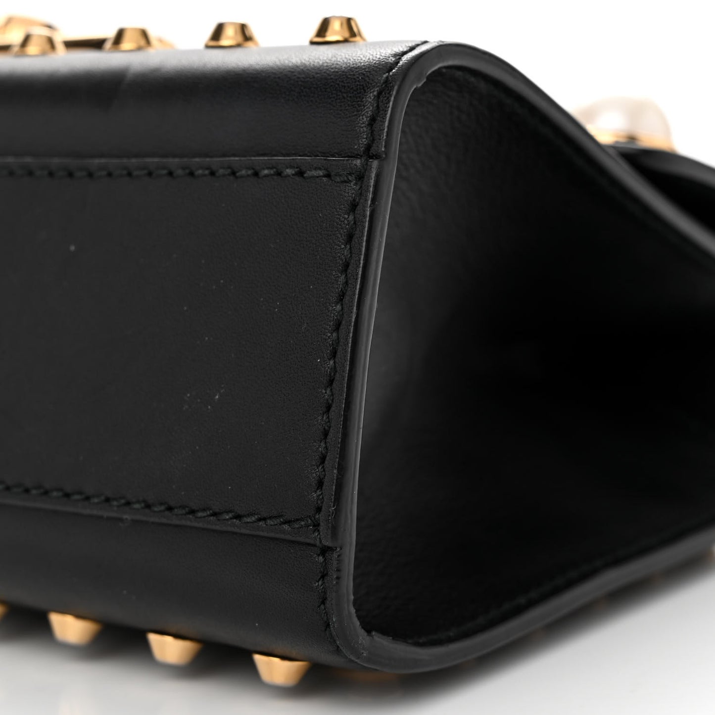 Calfskin Studded Small Padlock Shoulder Bag Black